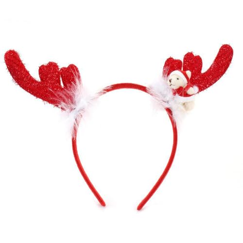 Frohe Weihnachten Stirnband Plüsch Rentier Geweih Hairhoop mit Bär Bühnenauftritte Requisiten Haarschmuck Partyzubehör von PANHDK