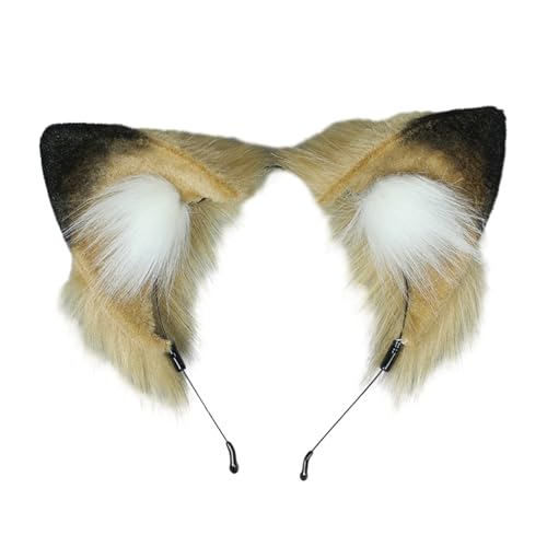 PANHDK 1-teiliges Stirnband-Set mit Wolfs- und Fuchs-Schwanz-Ohren-Haarreif, Halloween, Weihnachten, Kostümparty, Spielzeug, für Damen und Herren von PANHDK