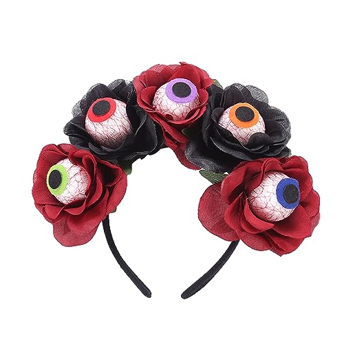 PANHDK Gruseliger Augapfel Blume Stirnband Kostüm Cosplay Zubehör Totenkopf Kopfschmuck mit Tüll Rose Party Wear Jungen Mädchen von PANHDK