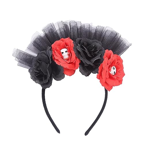 PANHDK Gruseliger Augapfel Blume Stirnband Kostüm Cosplay Zubehör Totenkopf Kopfschmuck mit Tüll Rose Party Wear Jungen Mädchen von PANHDK