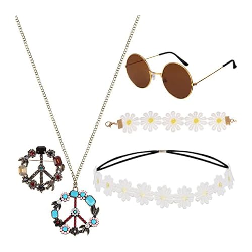 PANHDK Hippie-Kostüm-Set mit Halskette und Ohrringen im Vintage-Stil von PANHDK