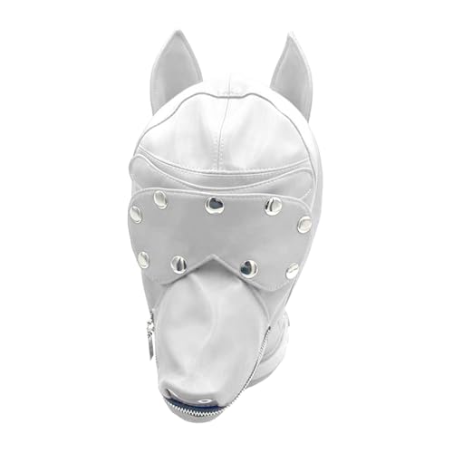 PANHDK Hunde-Kopfschmuck mit Augen, Halloween, Cosplay, Hundemaskerade, Leder, verstellbarer Kordelzug für Männer und Frauen von PANHDK