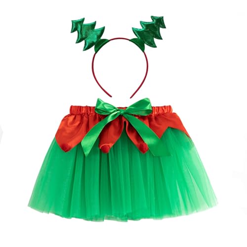 PANHDK Weihnachten Prinzessin Outfits Rock Weihnachtsbaum Hirsch Stirnband Weihnachtskostüm für Halloween Cosplay Verkleidung von PANHDK