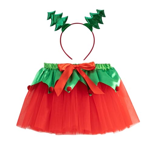 PANHDK Weihnachten Prinzessin Outfits Rock Weihnachtsbaum Hirsch Stirnband Weihnachtskostüm für Halloween Cosplay Verkleidung von PANHDK