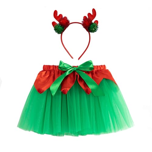 PANHDK Weihnachten Prinzessin Outfits Rock Weihnachtsbaum Hirsch Stirnband Weihnachtskostüm für Halloween Cosplay Verkleidung von PANHDK