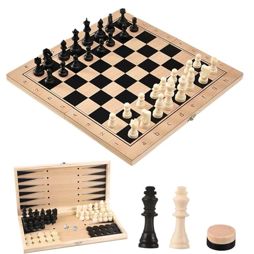 Schachspiel aus Holz 3-In-1 Chess Tragbar Schach für Kinder Chess Board Set Klappbar Hochwertiges Schachbrett Lernspielzeug für Kinderrrr von PANYI