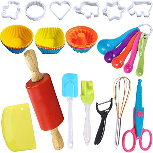 PAPAPI 31Pcs Kids Pretend Chef Simulation KüChe Kochen und Backen Kits Dress Up Rollenspiel Spielzeug Set für Kleine MäDchen Geschenk von PAPAPI