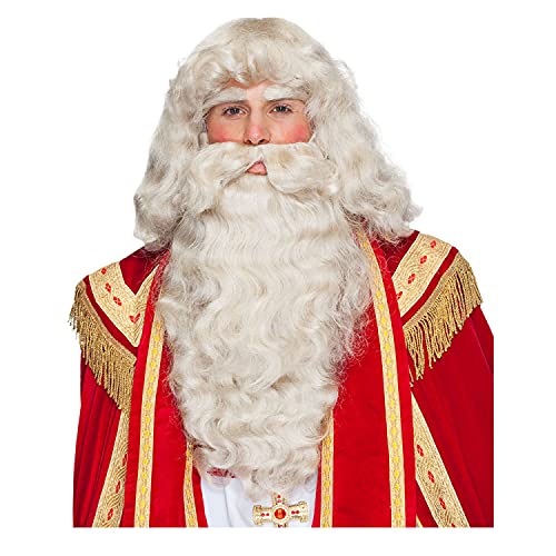 PAPSTAR NEU Perücke Herren Nikolaus Weihnachtsmann, Santa Claus, Set 3tlg. Perücke, Bart und Augenbrauen, Elfenbein - mit Haarnetz von PAPSTAR