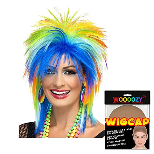 PAPSTAR NEU Perücke Damen 80er Punk Rock Diva Regenbogen, bunt - mit Haarnetz von PAPSTAR