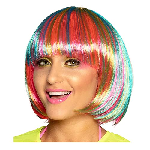 PAPSTAR NEU Perücke Damen Foxy Bob, Pagenkopf mit Pony Candy Style Neon Pebbles, pink-bunt - mit Haarnetz von PAPSTAR