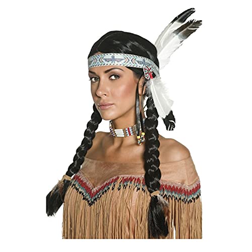 PAPSTAR NEU Perücke Damen Indianerin mit Stirnband und Zwei gefochtenen Zöpfen, Sioux, schwarz - mit Haarnetz von PAPSTAR