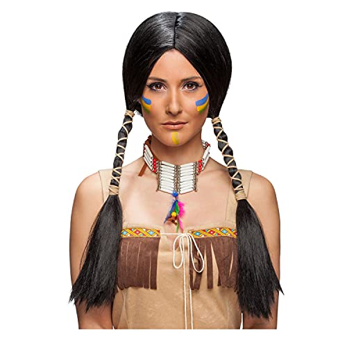 PAPSTAR NEU Perücke Damen Indianerin mit Zwei gefochtenen Zöpfen, schwarz - Haarnetz von PAPSTAR