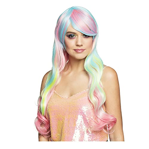 PAPSTAR NEU Perücke Damen Langhaar mit Pony Candy Style Heaven, türkis-rosa-gelb - mit Haarnetz von PAPSTAR