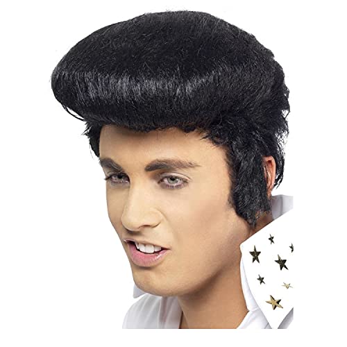 PAPSTAR NEU Perücke Herren Elvis Deluxe Rock 'n Roll mit Koteletten, schwarz - mit Haarnetz von PAPSTAR