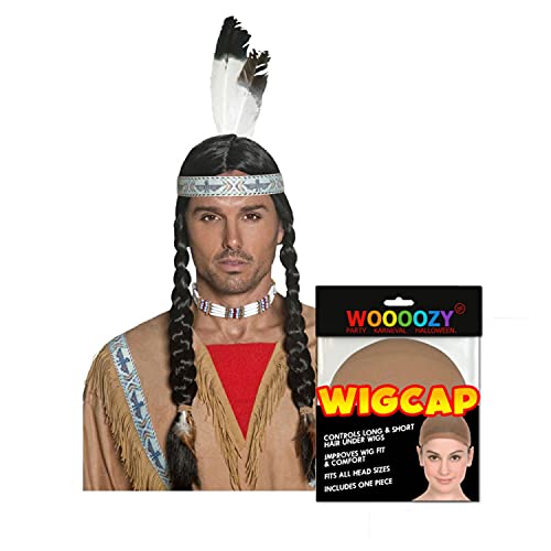 PAPSTAR NEU Perücke Herren Indianer mit Stirnband und Zwei gefochtenen Zöpfen, Sioux, schwarz - mit Haarnetz von PAPSTAR