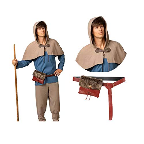 PAPSTAR NEU Herren-Kostüm-Set Mittelalter Knecht mit Gugel und Gürtel mit Felltasche Länge ca. 180cm Gr. 50-52 von PAPSTAR