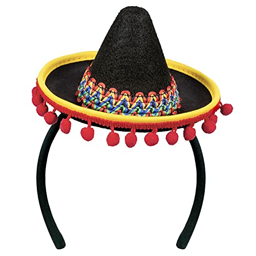 WOOOOZY NEU Mini-Hut Sombrero, mit Haarreif, schwarz von PAPSTAR