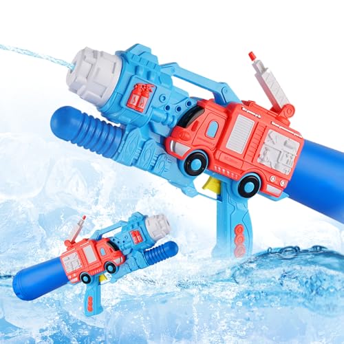 Wasserpistole Kinder 1400ml Feuerwehrauto Wasserspritzpistole Max Reichweite 32ft Spritzpistole Wasser Water Blaster Wasserpistole mit Großer Reichweite Wasserspielzeug Kinder Outdoor von PAPU