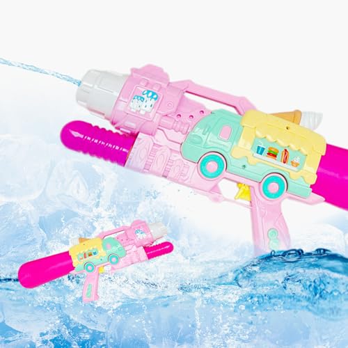 Wasserpistole Kinder 1400ml Rosa Eiscreme-LKW Wasserspritzpistole Max Reichweite 32ft Spritzpistole Wasser Water Blaster Wasserpistole mit Großer Reichweite Wasserspielzeug Kinder Outdoor von PAPU