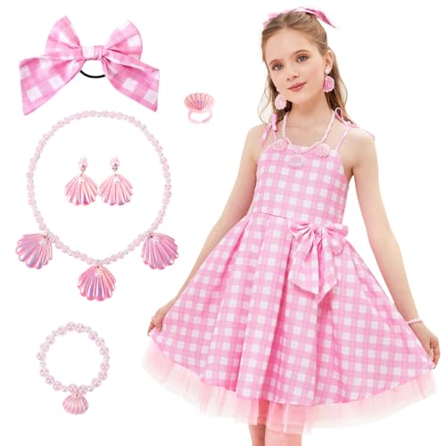 PARTTELY Pinkes Mädchenkostüm, Film, Cosplay, Verkleidung, Kinder, Gingham-Tutu, Outfits mit Zubehör, 3–14 Jahre von PARTTELY