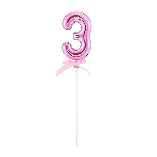 NEU Kuchen/Cake-Topper Mini Ziffer am Stab, 9 cm, Zahl 3, pink, Stab ca. 15cm von PARTY DISCOUNT