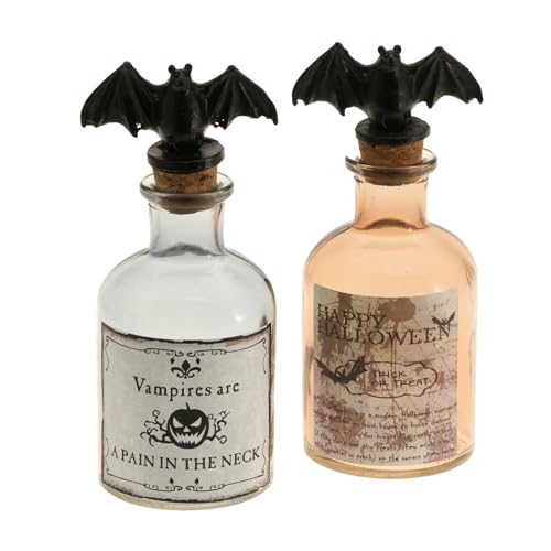 PARTY DISCOUNT NEU Glasflasche mit Halloween-Etikett mit Fledermaus-Korken, Größe ca. 14,5 cm x 5,5 cm, 1 Stück - Wird Sortiert geliefert von PARTY DISCOUNT