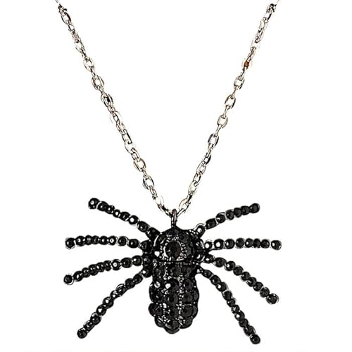 PARTY DISCOUNT NEU Halloween-Kette mit großem strassbesetztem Anhänger in Spinnenform, Silber-Schwarz von PARTY DISCOUNT