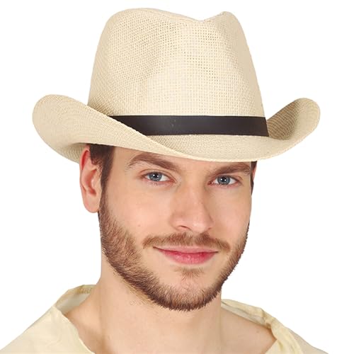 PARTY DISCOUNT NEU Hut 20er-Jahre, Herrenhut im 20er-Jahre Stil, Cowboyhut, hell-beige mit schwarzem Hutband von PARTY DISCOUNT