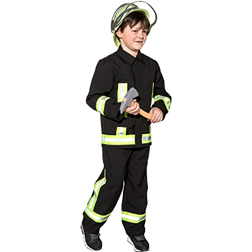 PARTY DISCOUNT NEU Kinder-Kostüm Feuerwehr, zweiteiliges Feuerwehrkostüm, schwarz, Gr. 128 von PARTY DISCOUNT