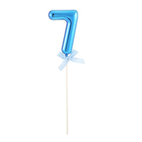 PARTY DISCOUNT NEU Kuchen/Cake-Topper Mini Ziffer am Stab, 9 cm, Zahl 7, blau, Stab ca. 15cm von PARTY DISCOUNT