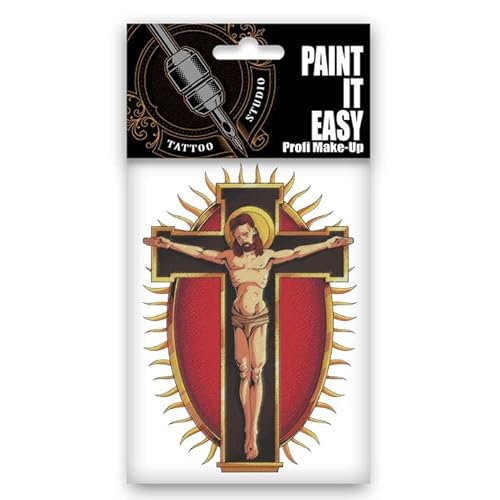 PARTY DISCOUNT Temporäres Tattoo-Motiv Reality, 10,5 x 14,8cm, Vintage Jesus am Kreuz von PARTY DISCOUNT