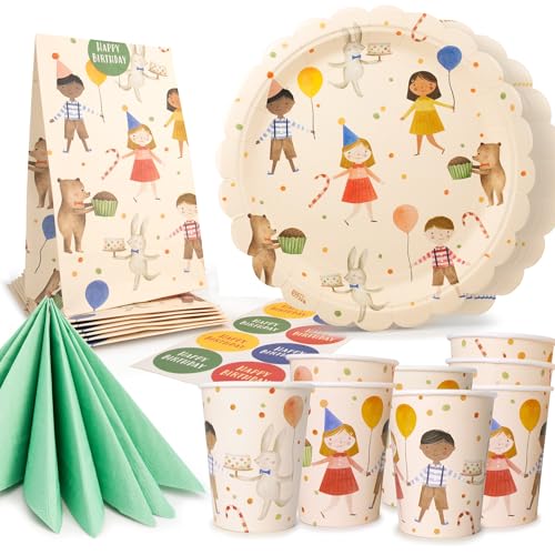 PARTY PARTY 52 Teile Kindergeburtstag 8 Kinder GESCHENKTÜTEN + PARTYGESCHIRR Partybecher, Partyteller, FSC Servietten, Deko Waldtier Geburtstag Vintage Stil Hase Bär, Geburtstag Jungen Mädchen PARTY PARTY 52 Teile Kindergeburtstag 8 Kinder GESCHENKTÜTEN + PARTYGESCHIRR Partybecher, Partyteller, FSC Servietten, Deko Waldtier Geburtstag Vintage Stil Hase Bär, Geburtstag Jungen Mädchen von PARTY PARTY