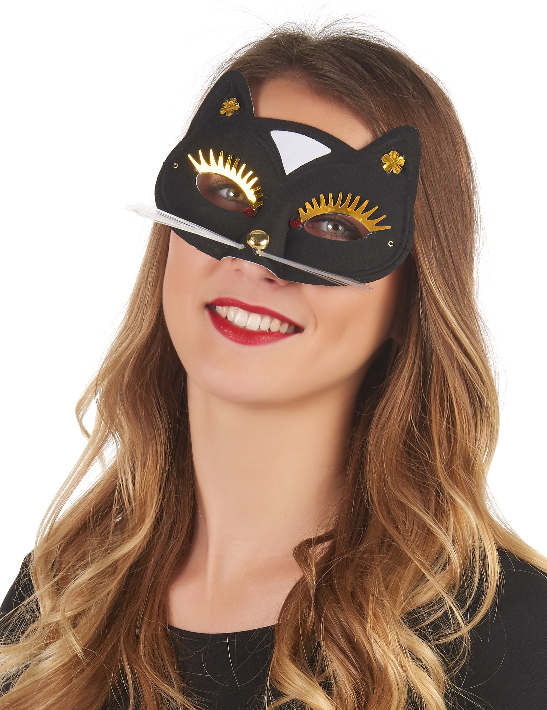 Katzen-Halbmaske in Schwarz für Erwachsene von KARNEVAL-MEGASTORE