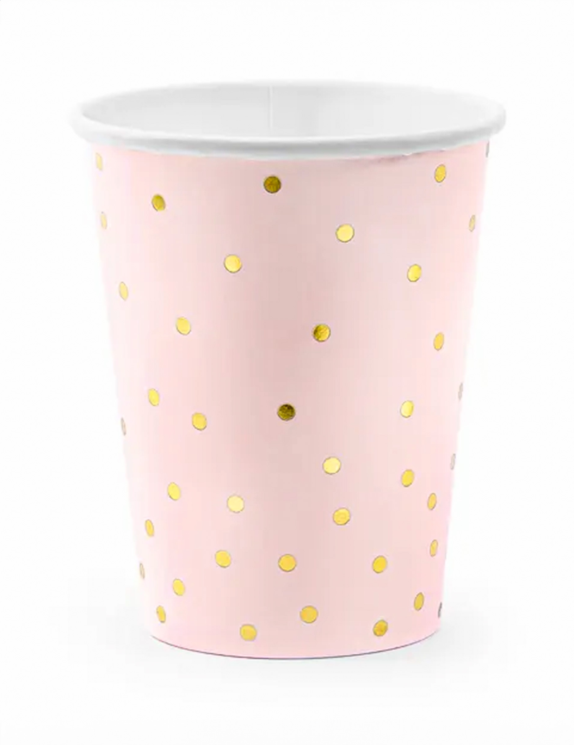 6 Pappbecher hellrosa und gold gepunktet 260 ml 6 Pappbecher hellrosa und gold gepunktet 260 ml von PARTYDECO