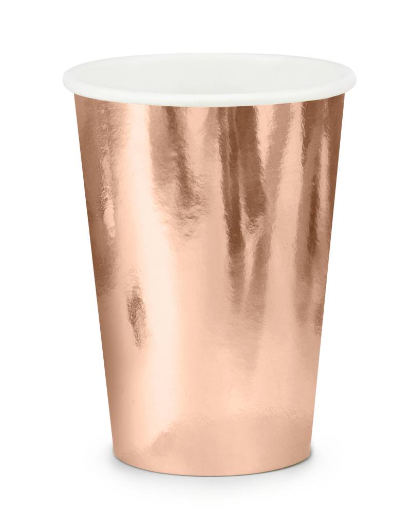 6 Pappbecher rosegold glänzend 220 ml von PARTYDECO