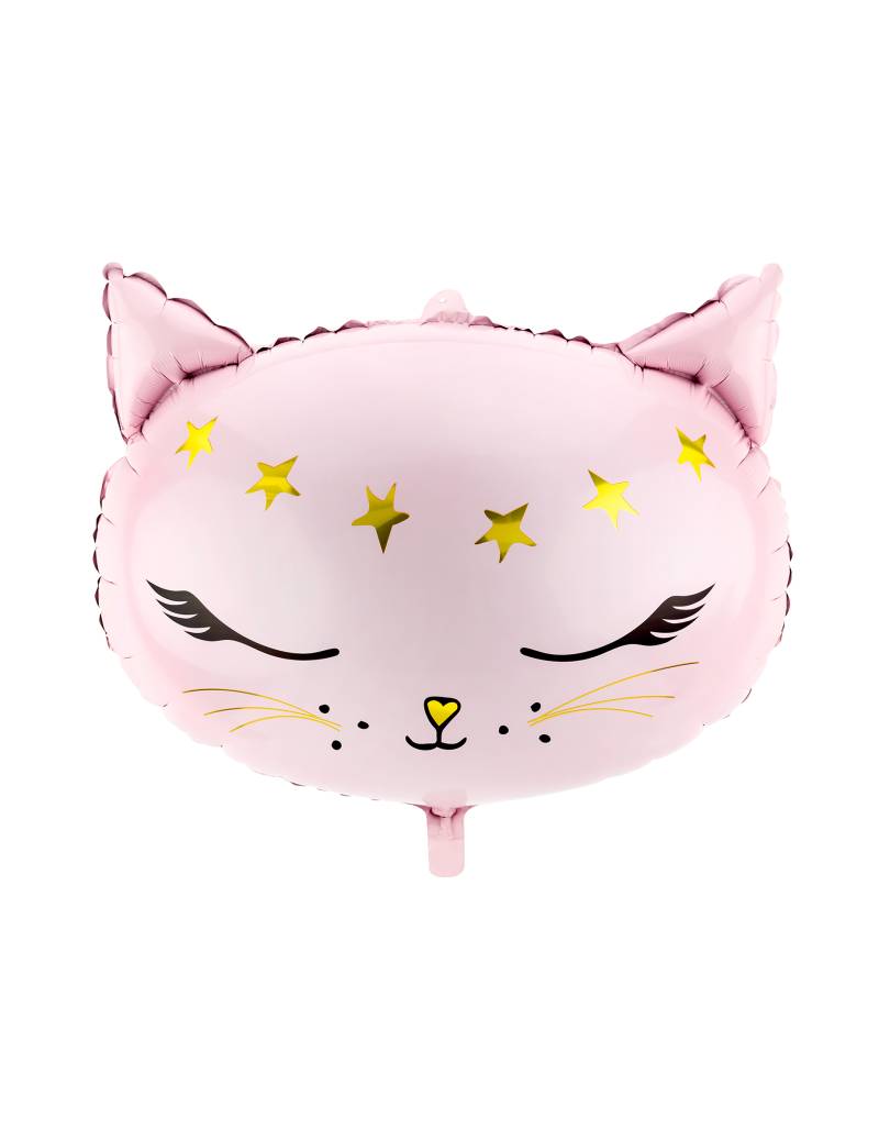 Niedlicher Katzen-Ballon Party-Raumdeko rosa-gold-schwarz 48 x 36 cm von PARTYDECO