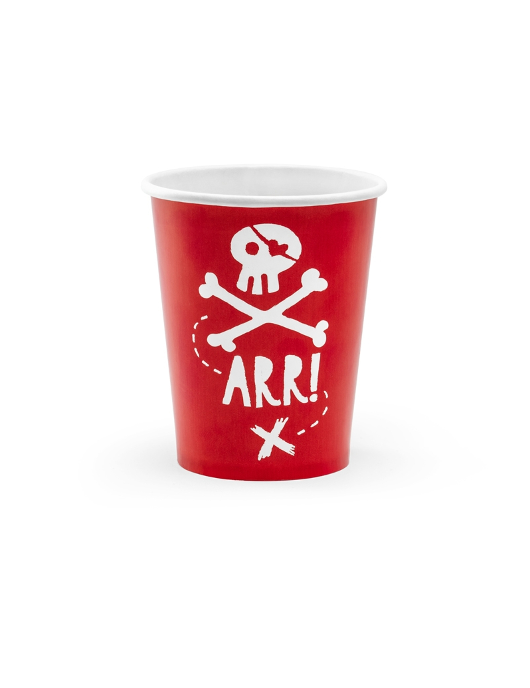 Piraten-Trinkbecher aus Karton Tisch-Dekoration 6 Stück weiss-rot 220ml von PARTYDECO