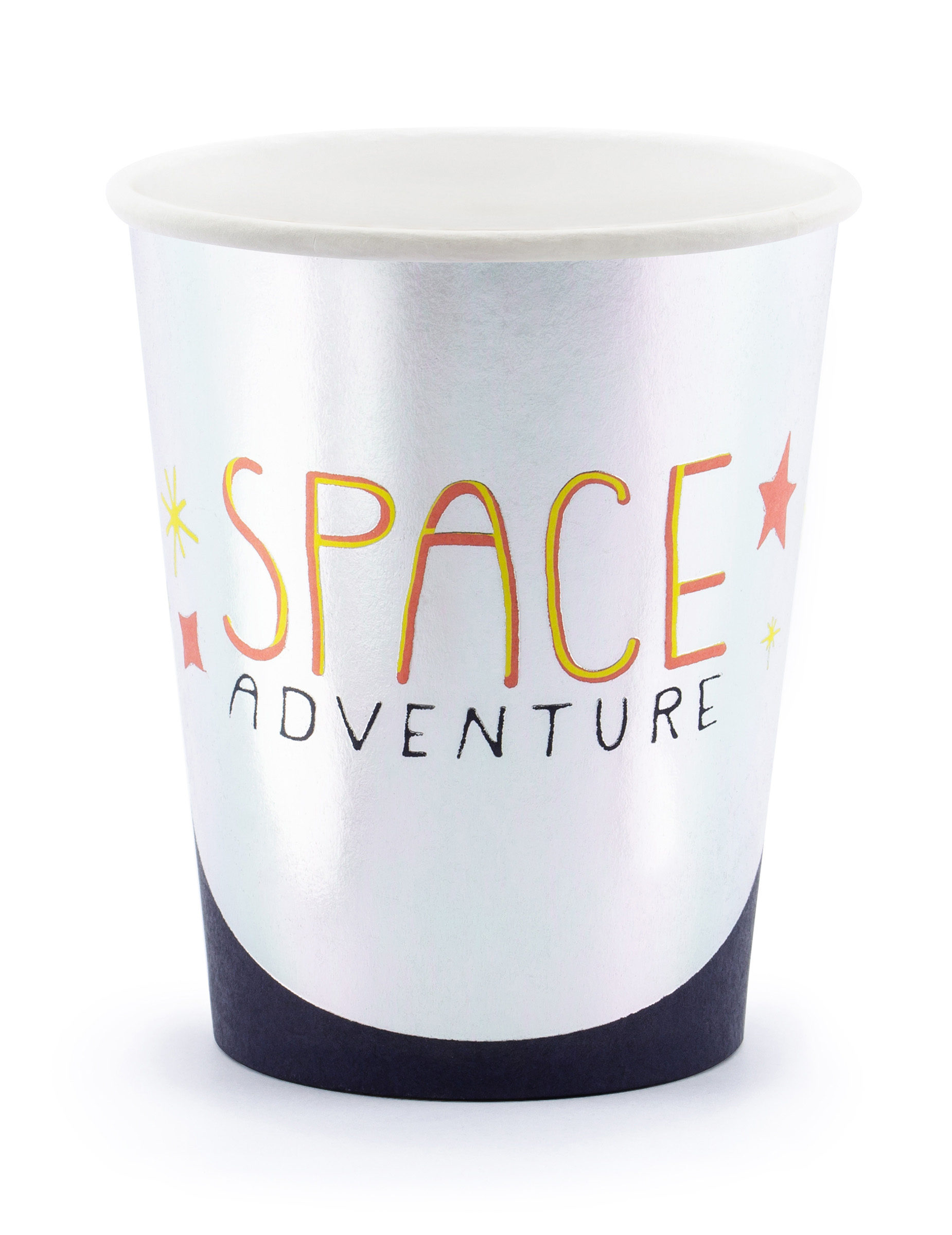 Space Adventure Pappbecher 6 Stück silber-schwarz-orange 200 ml von PARTYDECO