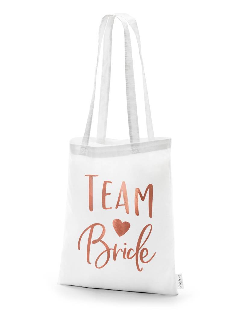 Tote Bag Team Bride JGA-Stoffbeutel weiß-rosè 42x 39 cm von PARTYDECO