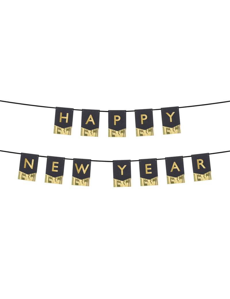 Wimpelgirlande Happy New Year schwarz gold 135 cm von PARTYDECO