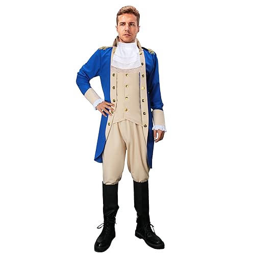 PARTYEVER Erwachsenenkostüm für Herren, kolonial, republikanischer Gouverneur, Washington, Cosplay, Outfits, 4-teilig, Halloween, historische Präsidenten-Uniformen, Größe L von PARTYEVER