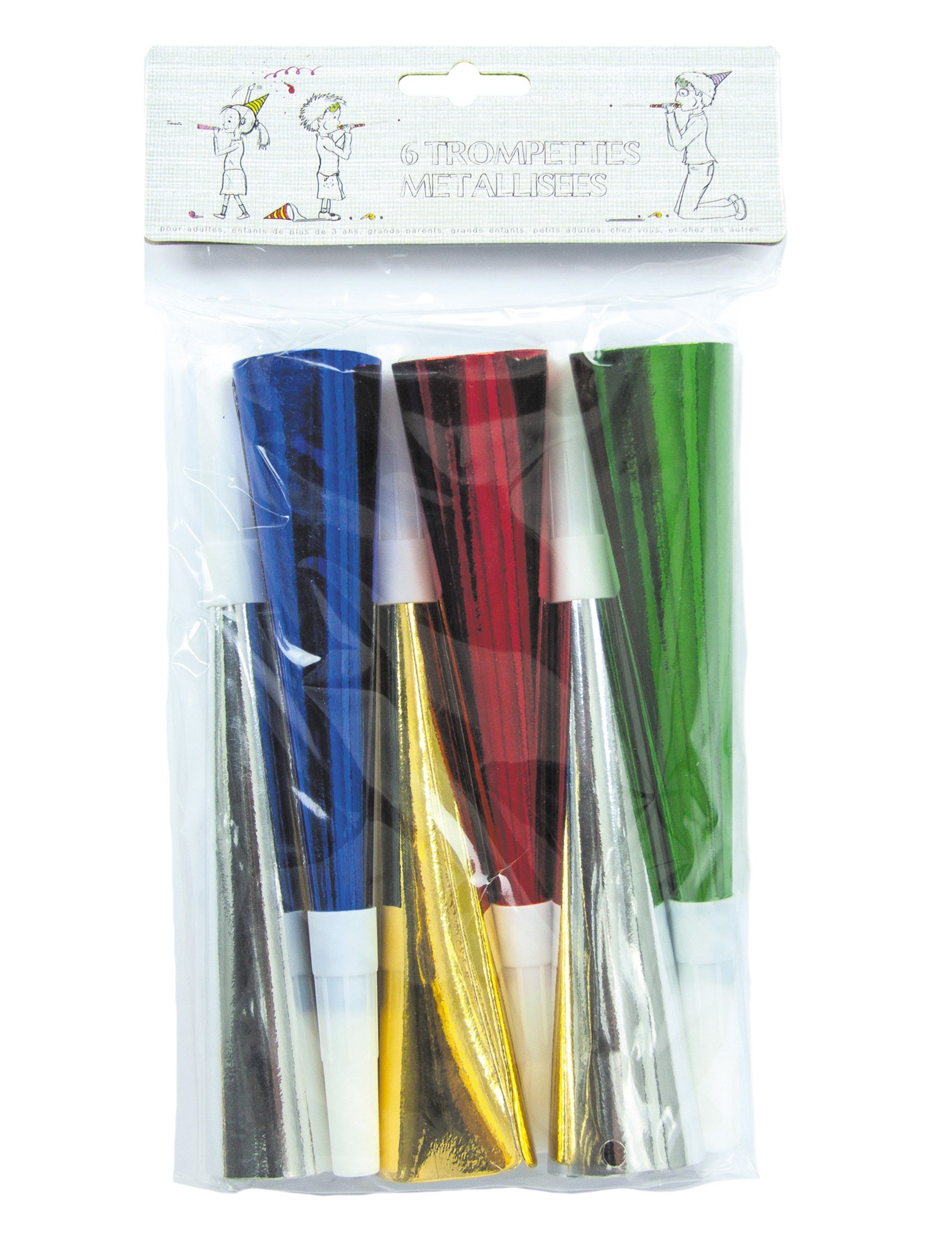 6 bunte Metallic Trompeten 6 bunte Metallic Trompeten von PARTYPRO