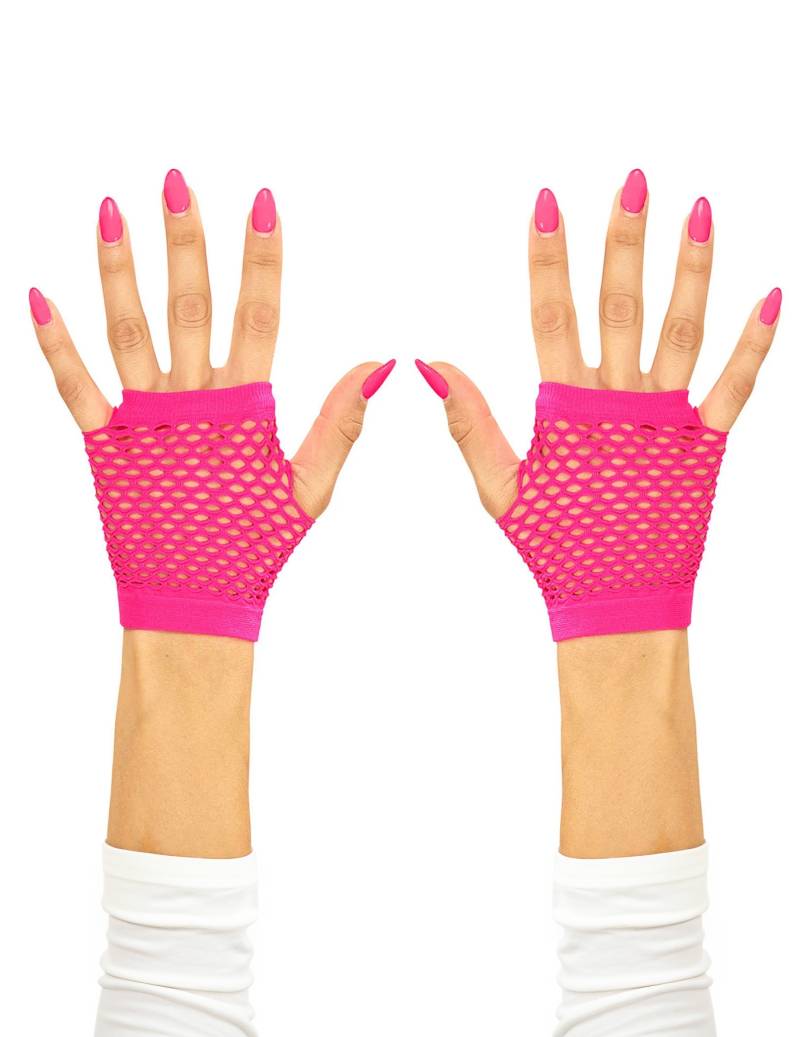 80er-Jahre Netzhandschuhe fingerlos neonpink von WIDMANN