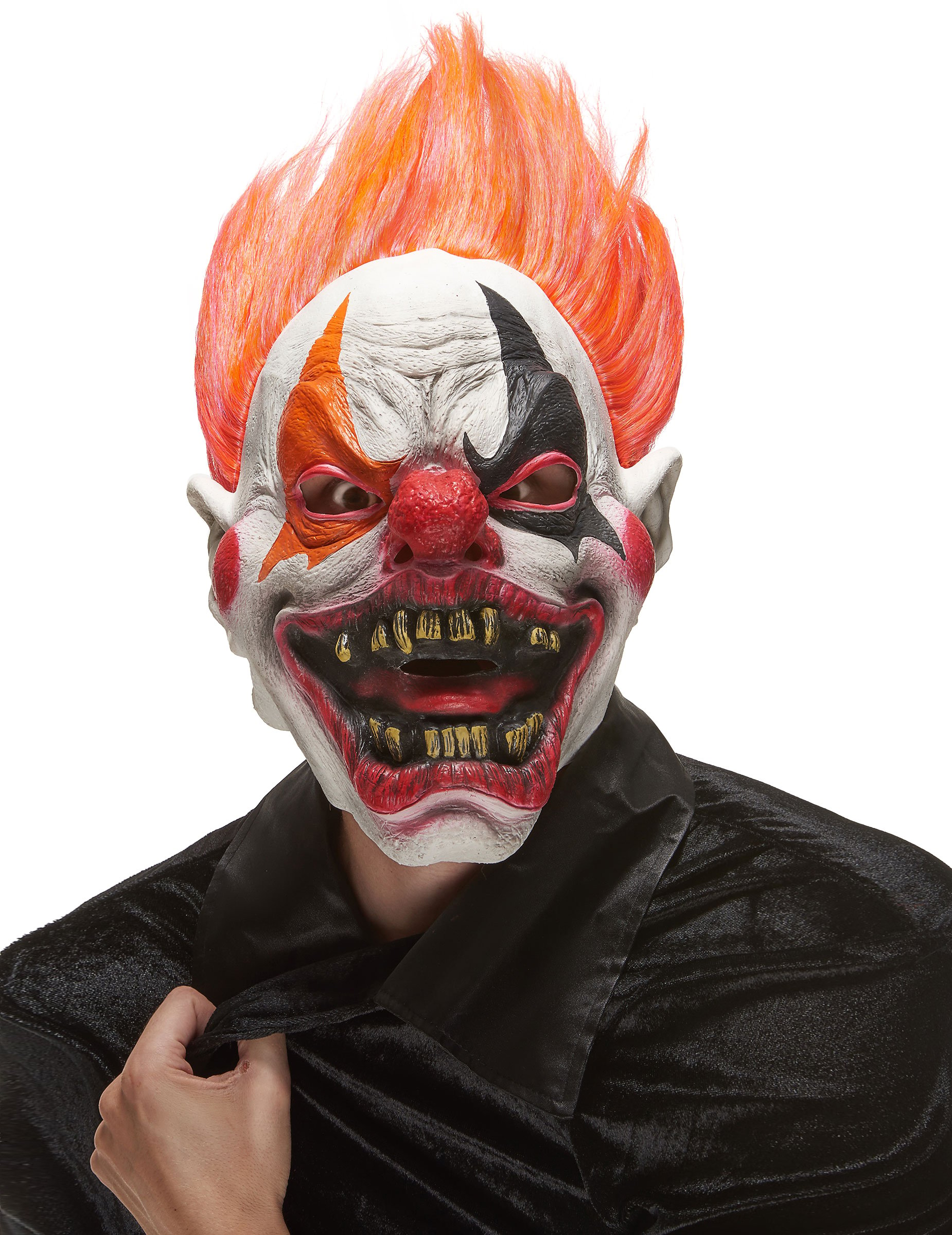 Höllenclown-Maske Horrorclown-Latexmaske weiss-bunt von KARNEVAL-MEGASTORE