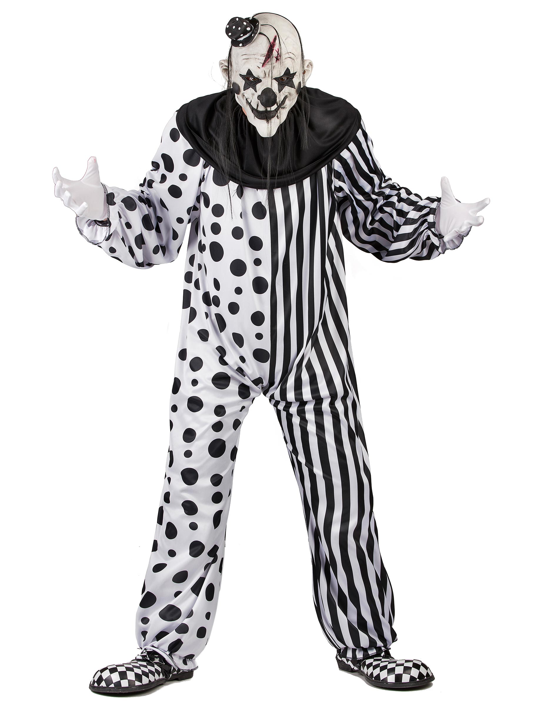 Horror-Clownkostüm für Herren Halloween-Kostüm schwarz-weiss von KARNEVAL-MEGASTORE