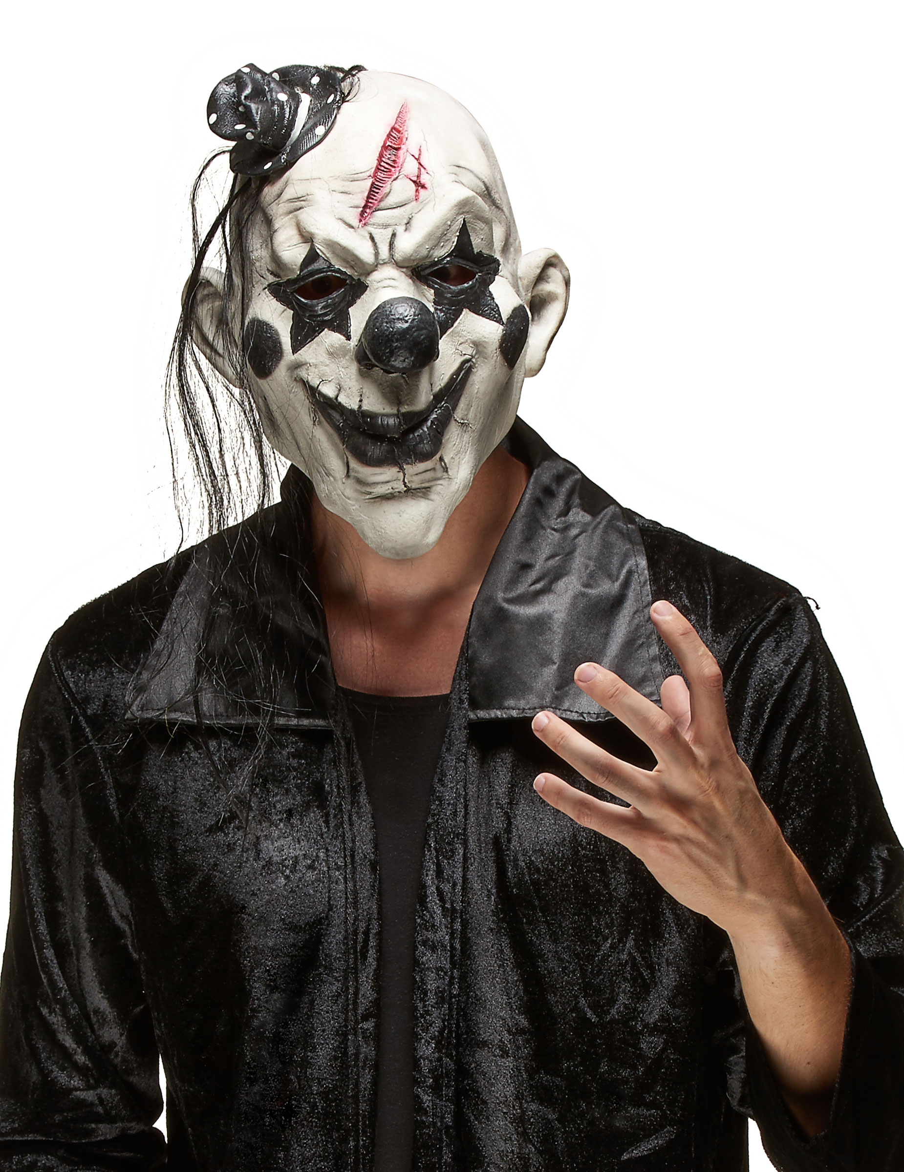 Horrorclown-Maske Böser Pantomime-Latexmaske weiss-schwarz-rot von KARNEVAL-MEGASTORE