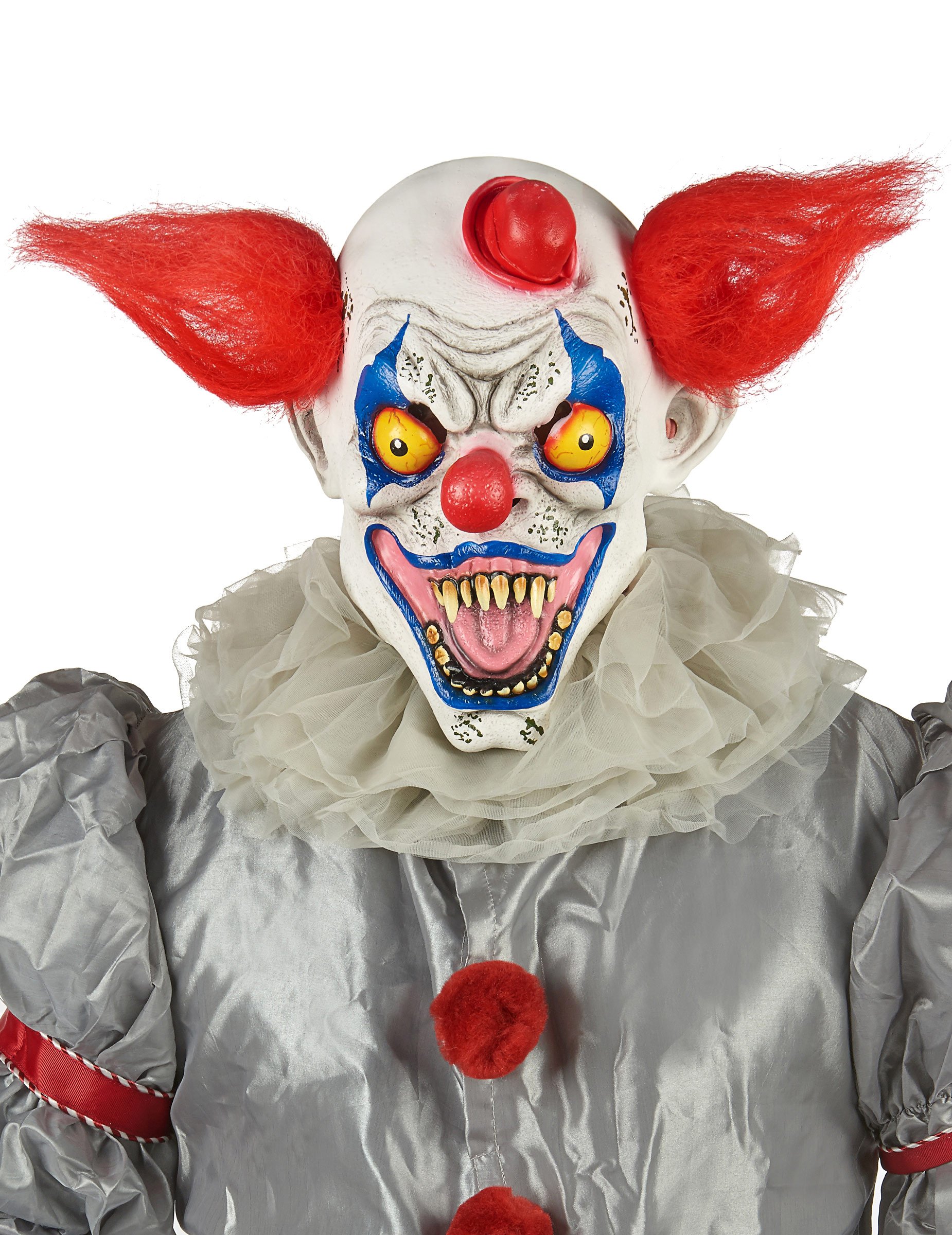 Killerclown-Maske mit abstehenden Haaren Halloween-Maske weiss-rot von KARNEVAL-MEGASTORE