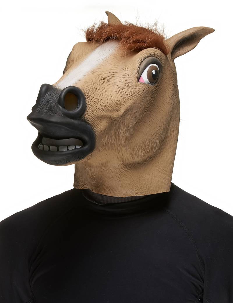 Pferd Maske Tiermaske braun-schwarz von KARNEVAL-MEGASTORE