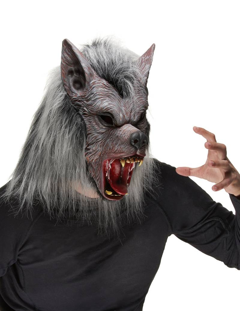 Wolf Maske Werwolf grau von KARNEVAL-MEGASTORE