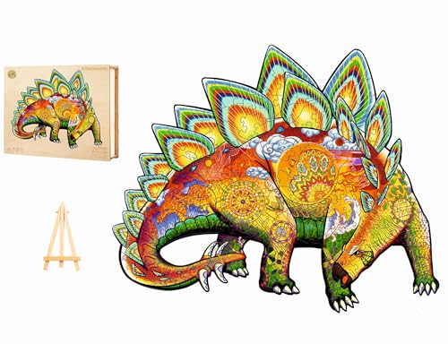 PASJO - Holzpuzzle Erwachsene mit Dinosauriermotiv 263 Teile 34,4x42 cm - Geschenkidee für Kinder - Holz Puzzle Dinosaurier - Einzigartige Tierförmige Holz-Puzzle - Jigsaw aus Holz für Erwachsene von PASJO